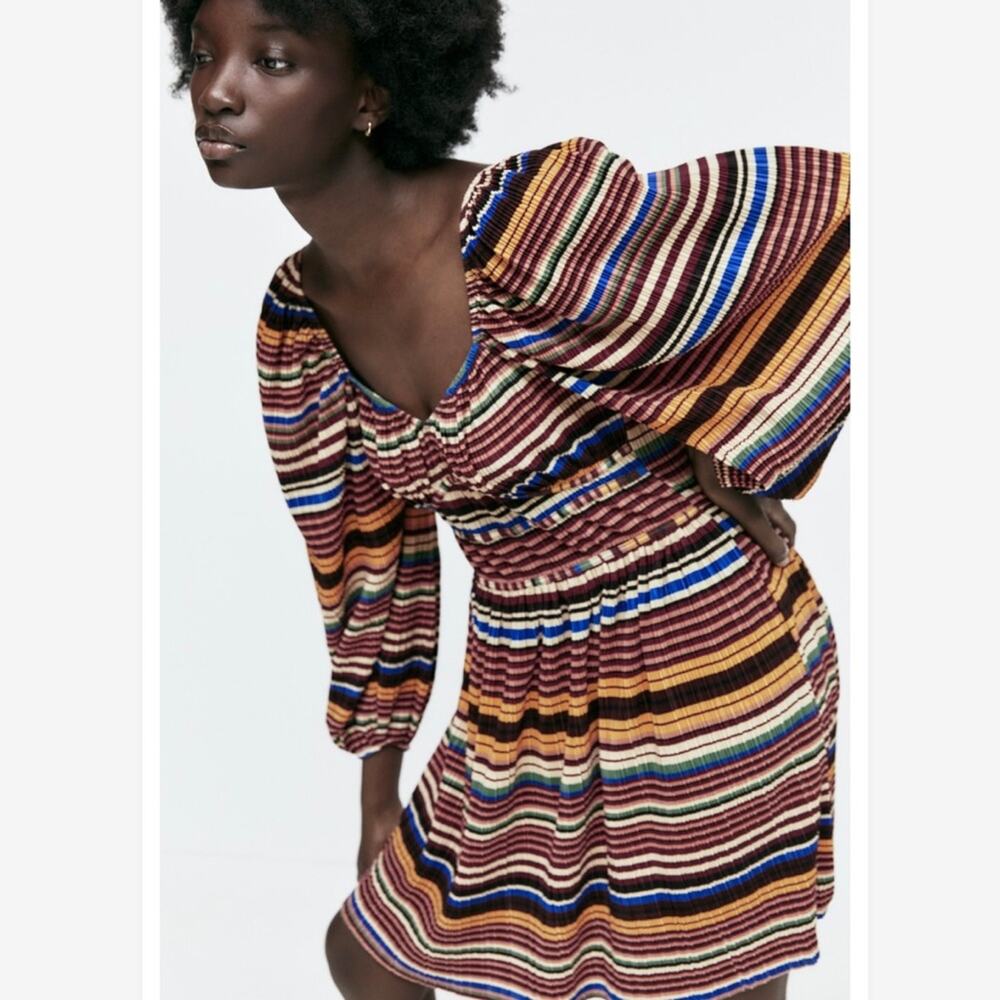 ZARA Micro Pleated Dress Size Medium - Picture 3 of 11